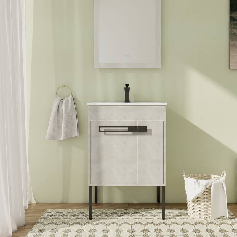 24" FreeStanding Bathroom Vanity with Sink, Floor Stand Bathroom Vanity with Soft Close Door and Adjustable shelf