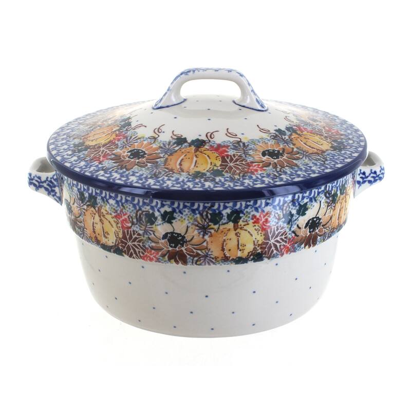 Blue Rose Polish Pottery 278 Ceramika Artystyczna Covered Round Baker