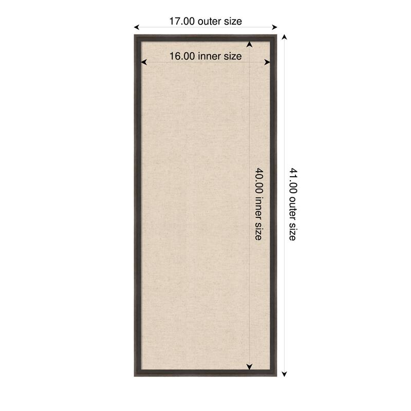 Amanti Art Framed Fabric Pinboard Natural Linen Printed Bulletin Board - Board Size 16 x 40 - Hardwood Wedge Chocolate