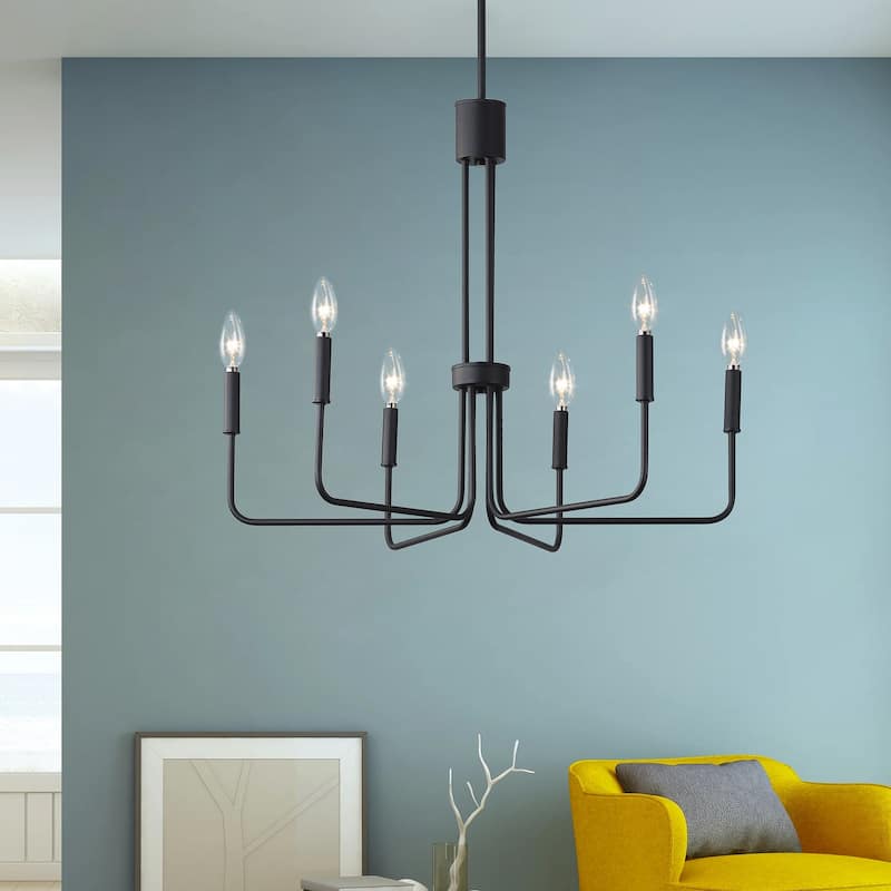 Farmhouse Black 6-Light Classic Candle Metal Chandelier for Dining Room