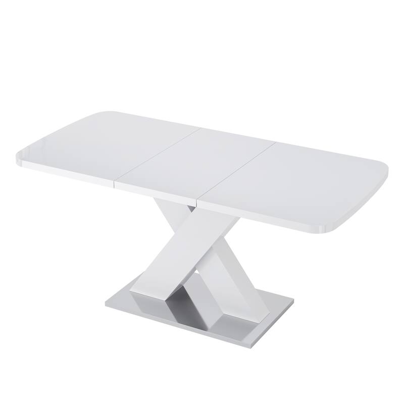 Modern Square Dining Table, Stretchable, with X-Shape Table Leg with Metal Base