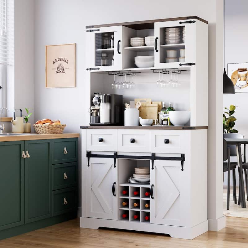 Farmhouse Buffet Cabinet with Storage - White