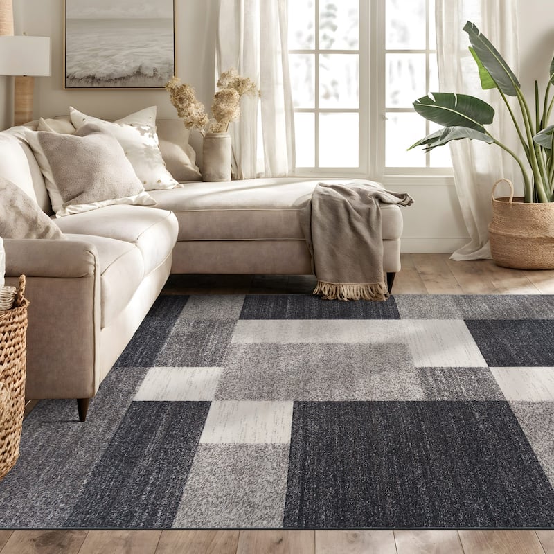 World Rug Gallery Modern Boxes Design Non-slip (Non-skid) Area Rug