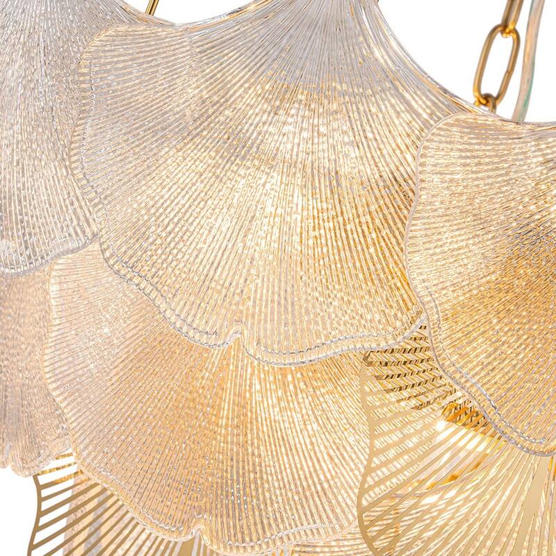 Ginkgo 8-Light Ribbed Textured Glass Round Leaf Chandelier - 23.6in