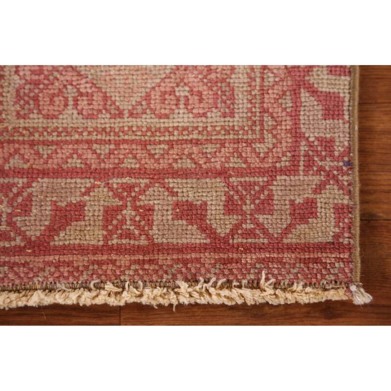 Hand Knotted Oriental 100% Wool Carpet Transitional Tribal Pink Anatolian Area Rug - 1' 4'' X 1' 2''