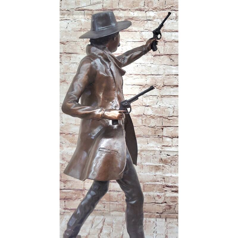 Wyatt Earp Gunslinger Wild West Sherriff Shooting Dual Pistols - Bronze Sculpture Statue Western