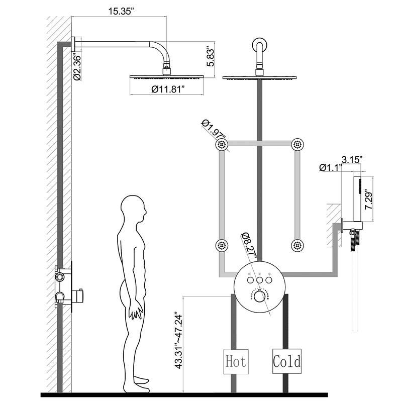 Rbrohant 11" Rainfall Shower Faucet System Massage Jet w/ Mixer Valve