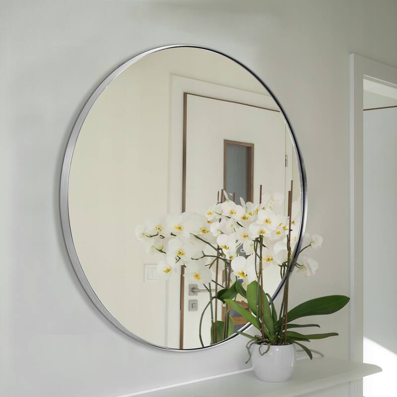 Modern Wall Mirrors, Round Mirror with Metal Framed, Bathroom Mirror with Round Corner Vanity Mirror Accent Mirror