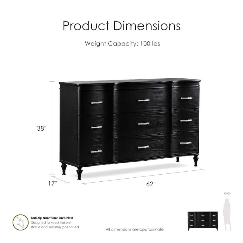 Furniture of America Seabliss Glam Solid Wood 9-Drawer Double Dresser