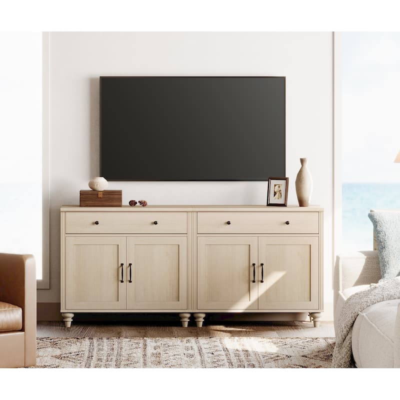 Farmhouse TV Stand for 75 inch TV, TV Console with Storage - 68Inch - Beige