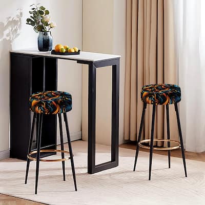 Designart - Blue And Orange Tribal Dreams - Upholstered Abstract Bar Stools Set of 2 - Modern Bar Stool 2 Pieces