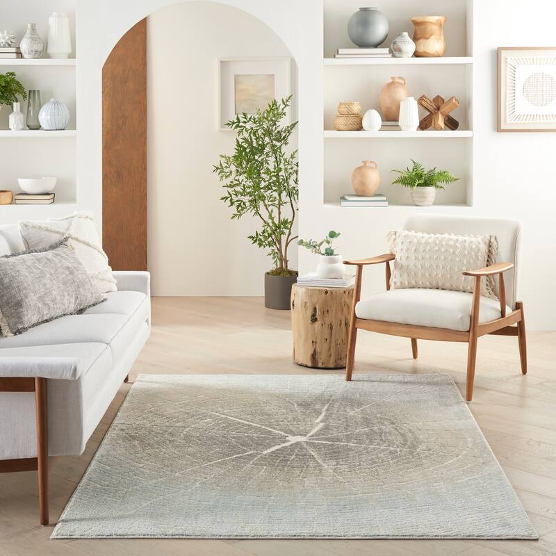 Nourison Soma Contemporary Abstract Glam Area Rug - 4' x 6' - Teal Grey Ivory