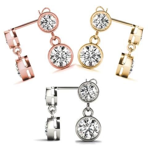 Amcor Design 0.50 CT Two Stone Bezel Set Round Cut Diamond Stud Earrings in 14KT Gold