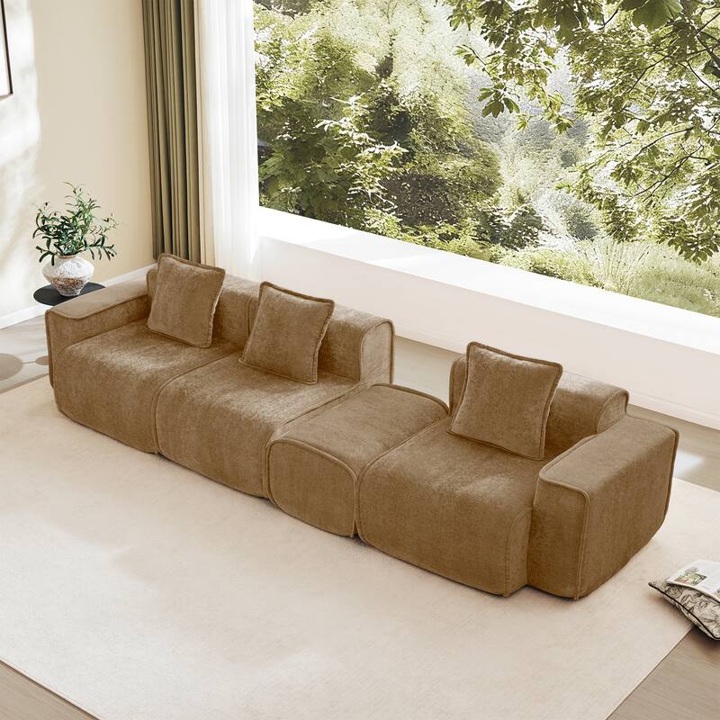 GDFStudio - Streamlined Velvet 3-Seater 108.66" L-Shaped Modular Boneless Sofa with Ottoman