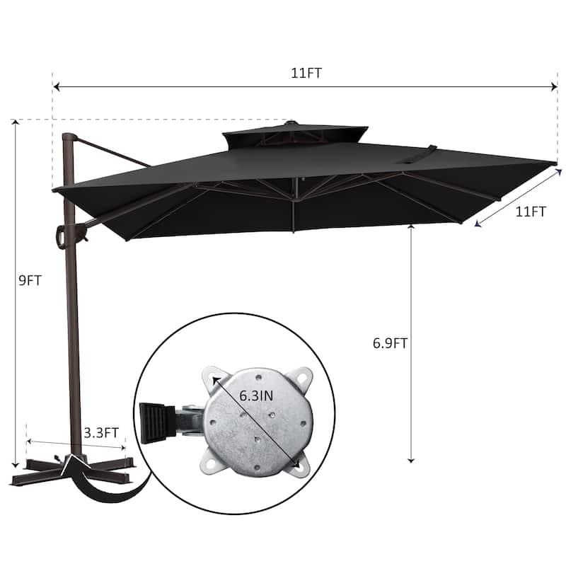 VredHom 11 Ft Patio Cantilever Offset Umbrella with Double Top