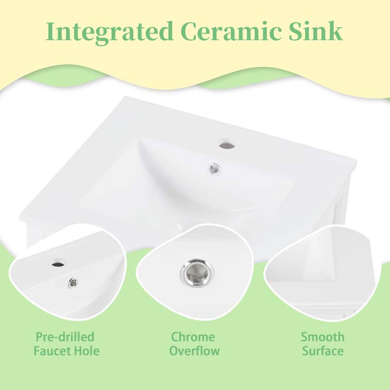 20" Bathroom Vanities Cabinet With Ceramic Sink Combo Set, Modern Bathroom Sink Cabinet With Soft Closing Door