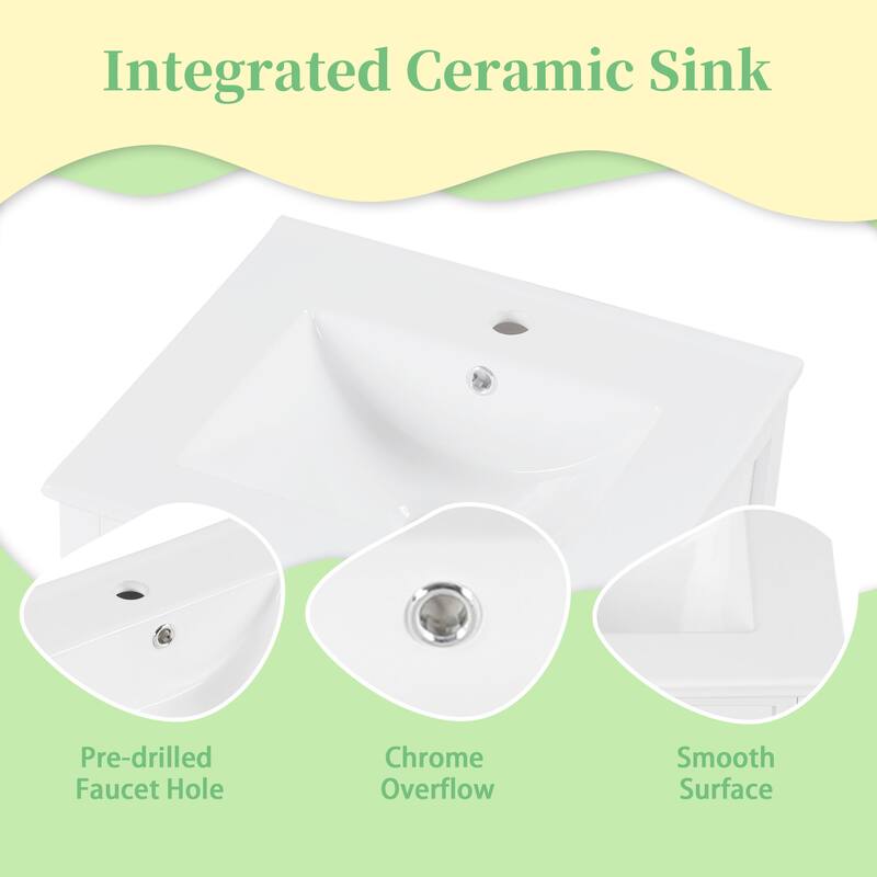 20 in. W Freestanding Bathroom Vanity with White Ceramic Sink and Storage Rack