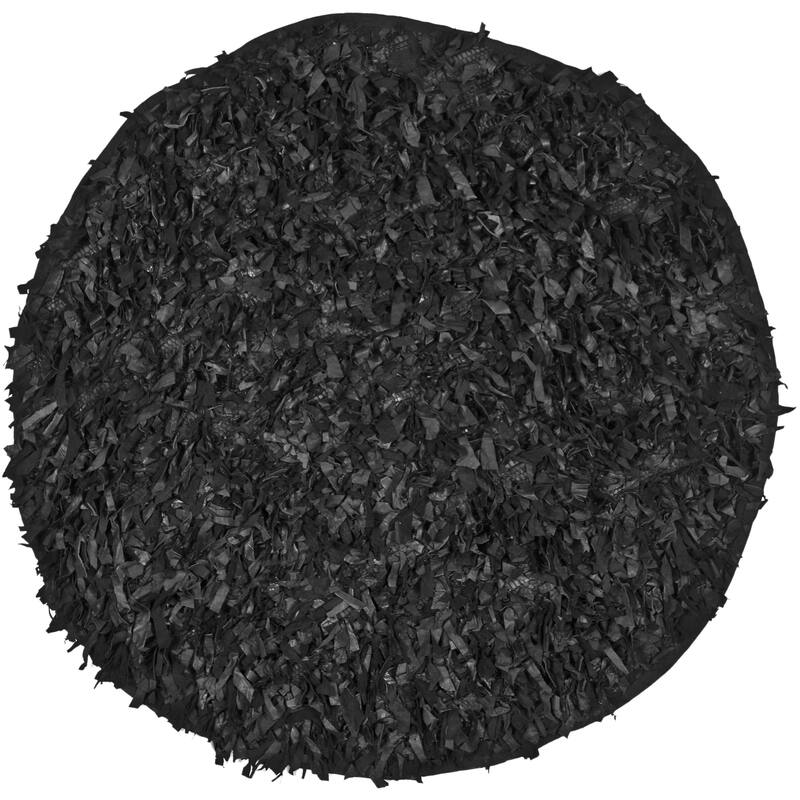 SAFAVIEH Handmade Leather Shag Carlijn Modern Decorative Rug - 4' x 4' Round - Black