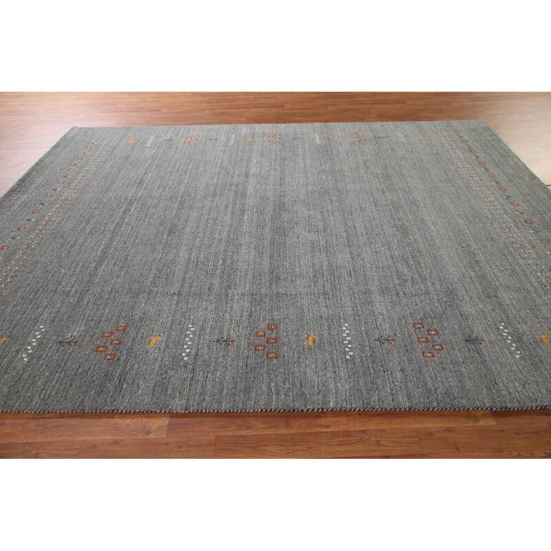 Silver Gray Gabbeh Living Room Area Rug Hand-Knotted Wool Carpet - 8'0"x 9'11"