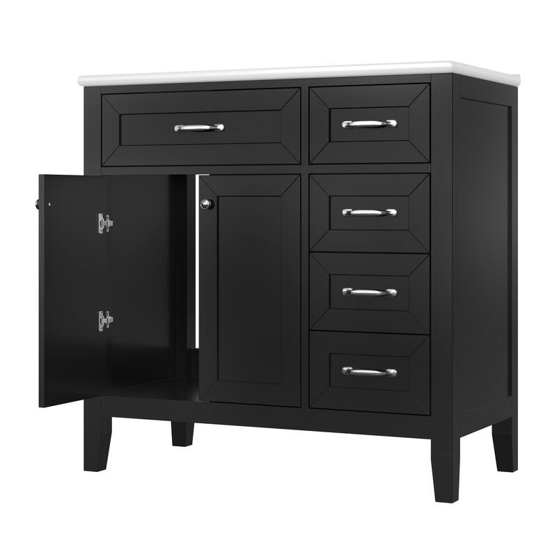 Bathroom Vanity with Single Sink, Bathroom Vanity with 3 Drawers & 2 Soft-Closing Doors, Freestanding Wood Bathroom Vanities