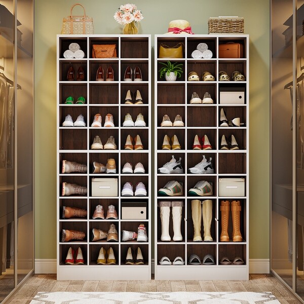 靴 30 CLOSET 10-tier Tall Shoe Rack with 30 Cubbies for Closet Entryway Living