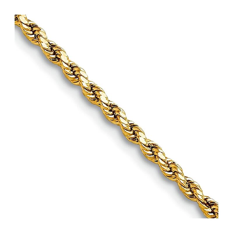 Curata 10k Yellow Gold 2mm Semi solid Diamond Cut Rope Chain Necklace for Men (Lobster)