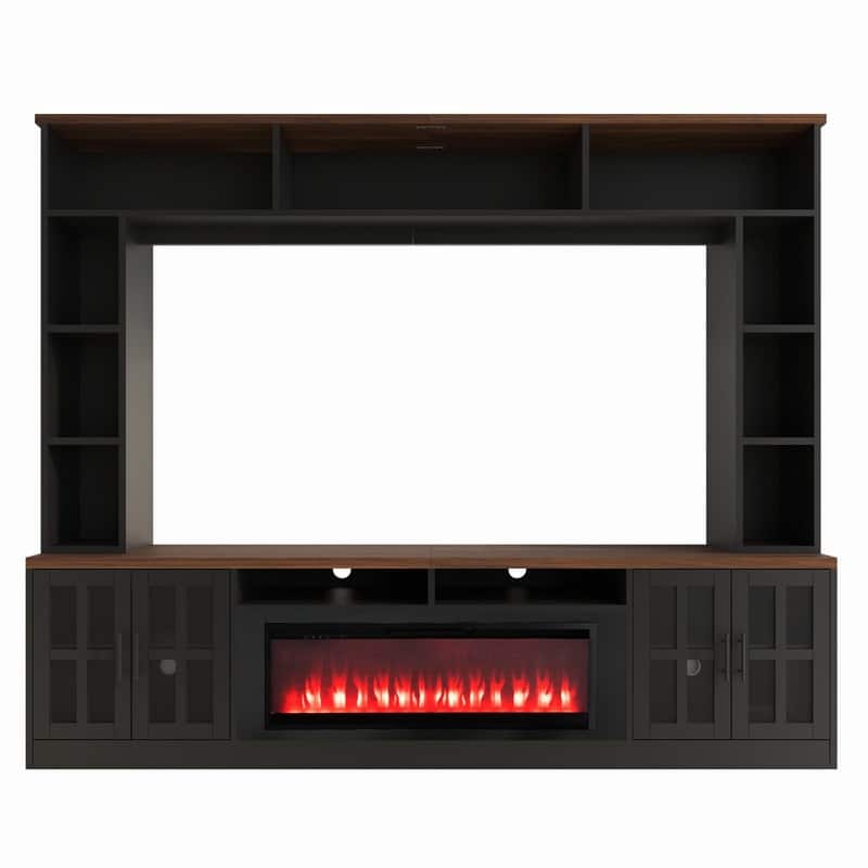 Modern 95.5" Wall Unit Entertainment Center with Bookshelves for TVs up to 80" with Electric Fireplace and Adjustable Shelves