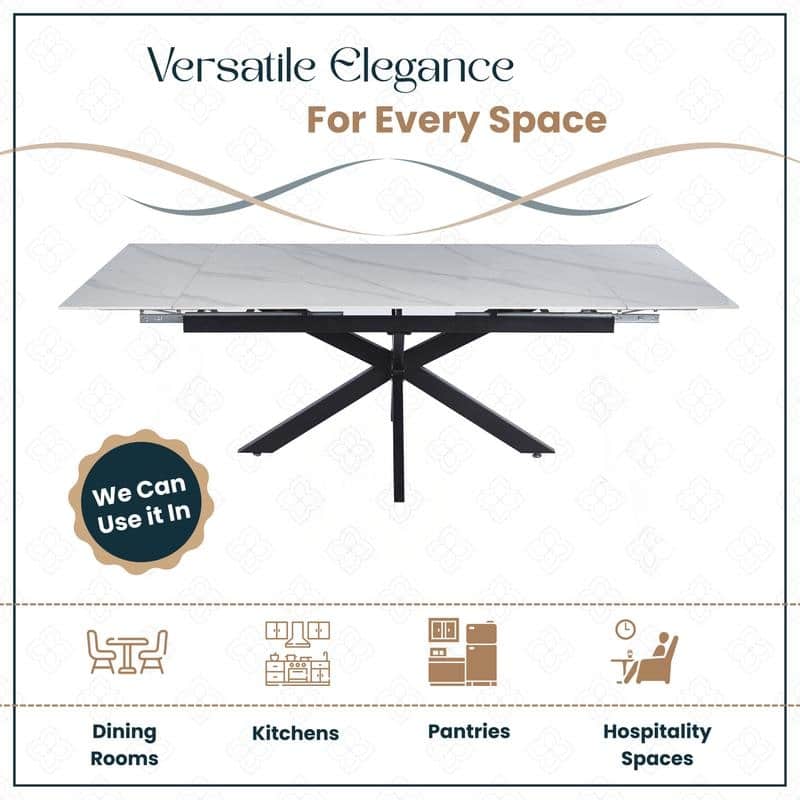 Luvic Extendable Sintered Stone Dining Table - Modern Rectangular Table with Steel Cross-Base
