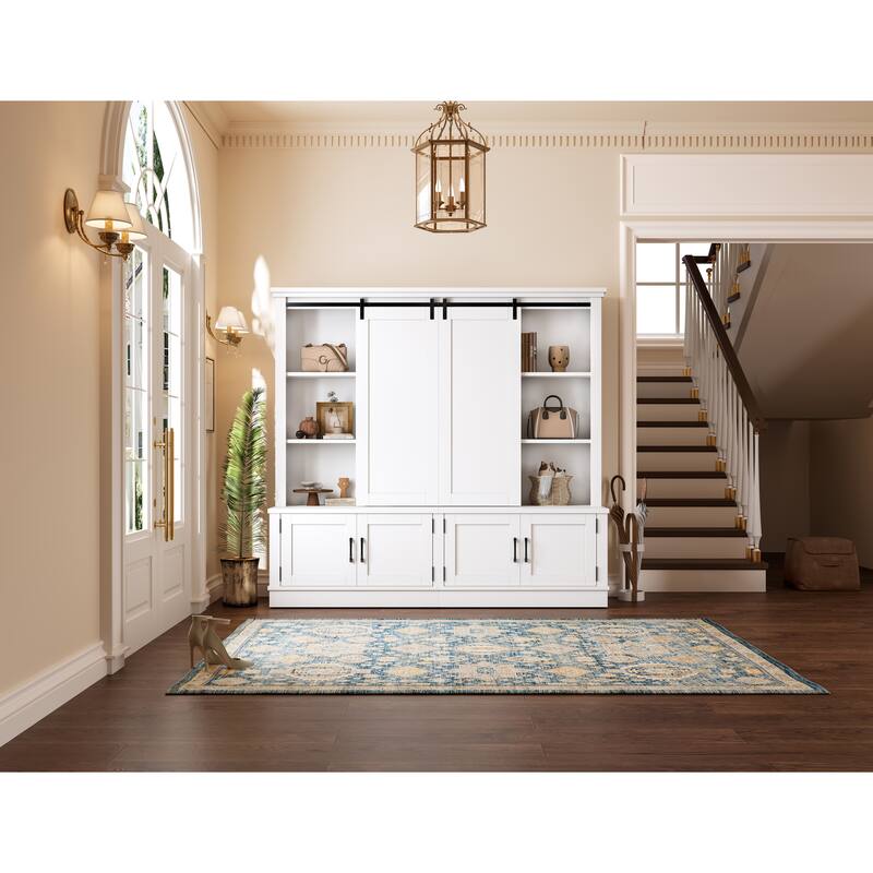 Entryway Cabinet with Sliding Doors, Shoe Storage, Bench and Tree-Shaped Coat Rack, Multi-Functional Hallway Organizer