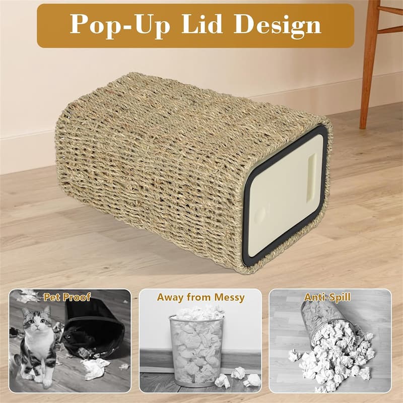 2.6Gallon Small Rattan Trash Can with Press Top Lid