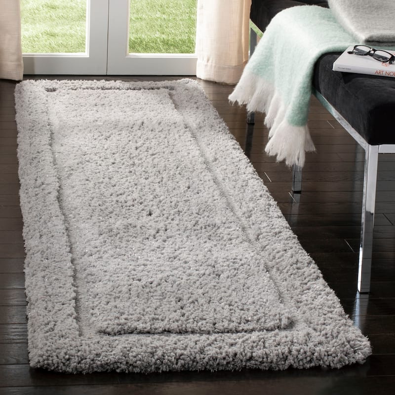 SAFAVIEH Handmade Glamour Shag Ammaria Casual Solid Polyester Rug - 2'3" x 8' Runner - Grey