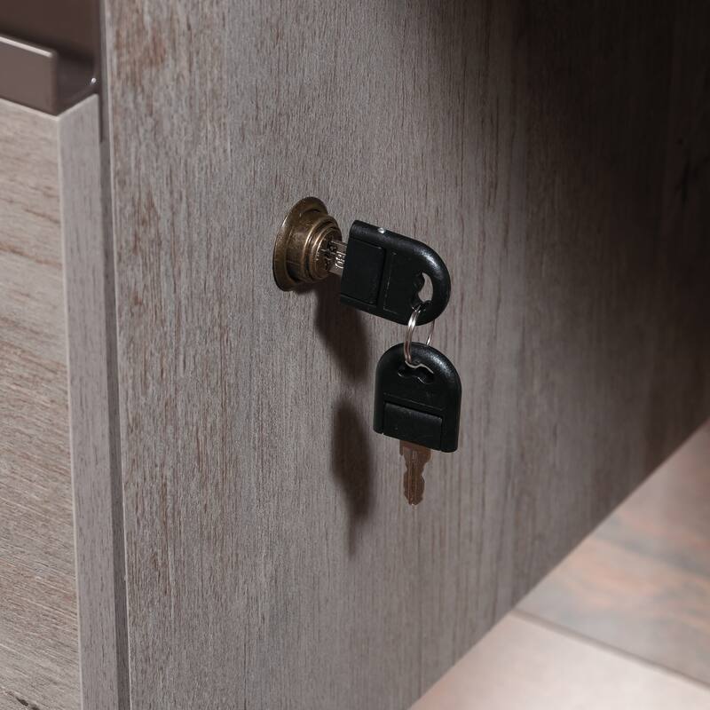 Engineered Wood Contemporary L-shaped Desk with Two Lockable Drawers, Brown