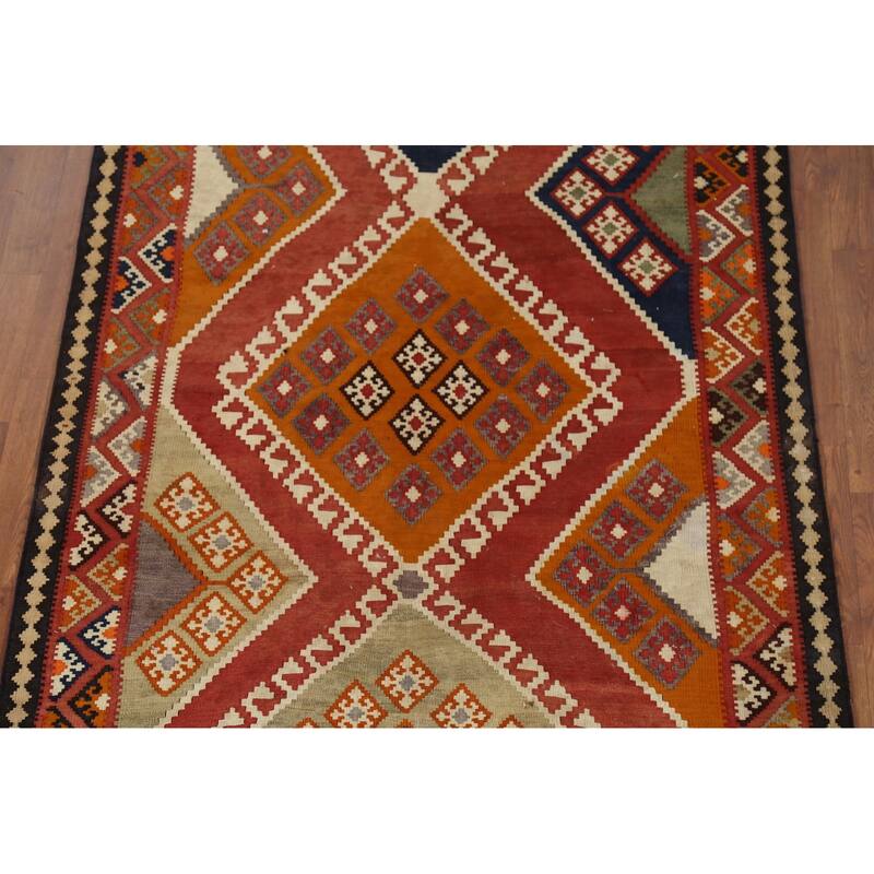 Kilim Qashqai Persian Vintage Rug Hand-Knotted Tribal Wool Carpet - 4'6"x 10'8"