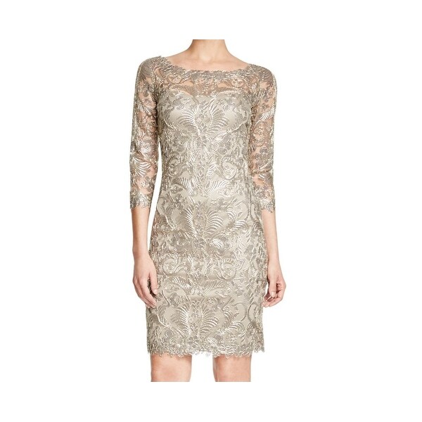 Tadashi Shoji New Gray Gold Women S Size 12 Sheath Metallic Tadashi Shoji New Gray Gold Women X27 S Size 12 Sheath Metallic Lace Dress