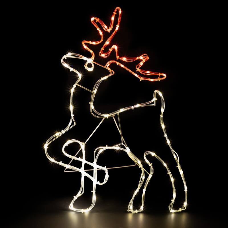 24" Lighted Standing Reindeer Silhouette Outdoor Christmas Decoration - White