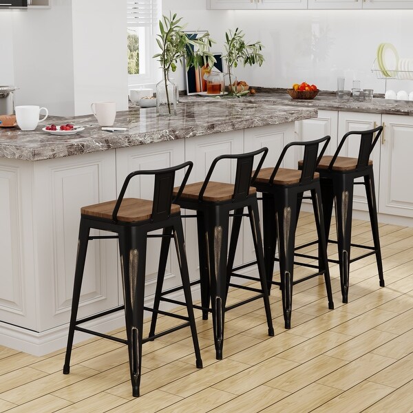 Black metal barstool with wood seat sale