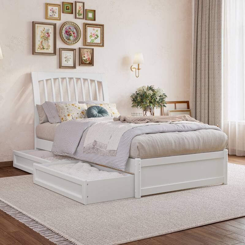 Roslyn Platform Bed with Panel Footboard and Storage Drawers - White - Twin XL