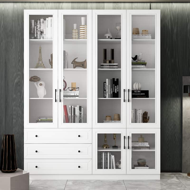 Office Cabinet Display Case w/Reinforced Glass and Adjustable Lighting - 63"Wx78.7”