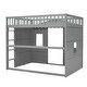 preview thumbnail 15 of 26, Full Size House Loft Bed, Wood House Bed Frame with Windows, Child Loft Bed with Ladder and Safety Guardrails