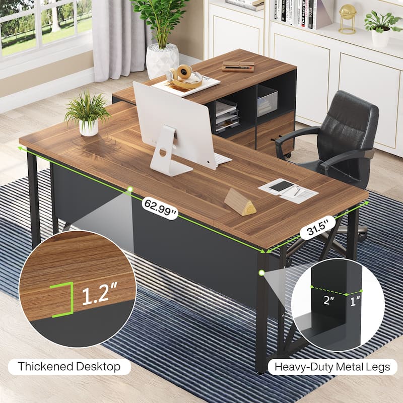 63" L-Shaped Computer Desk with 47 inches Lateral File Cabinet, Executive Desk Home Office Furniture Desk Set
