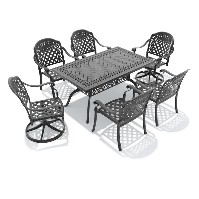 7-Piece Outdoor Dining Set with 1 Table and 6 Chairs, All-Weather Aluminum Outdoor Patio Sets