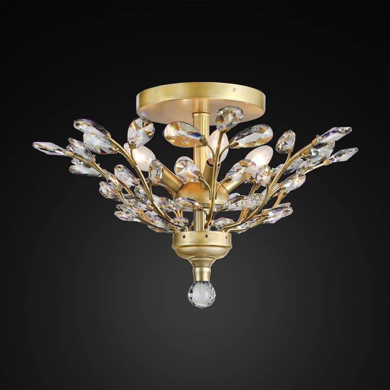 Satin Gold Clear Crystal 20" Tree Branch Flush Mount Ceiling 4 Lights - 20" Wide