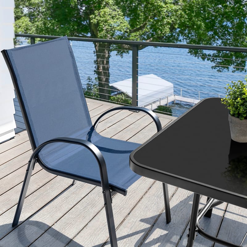 5-Piece Outdoor Dining Set, Textilene Stackable Chairs and Umbrella Hole