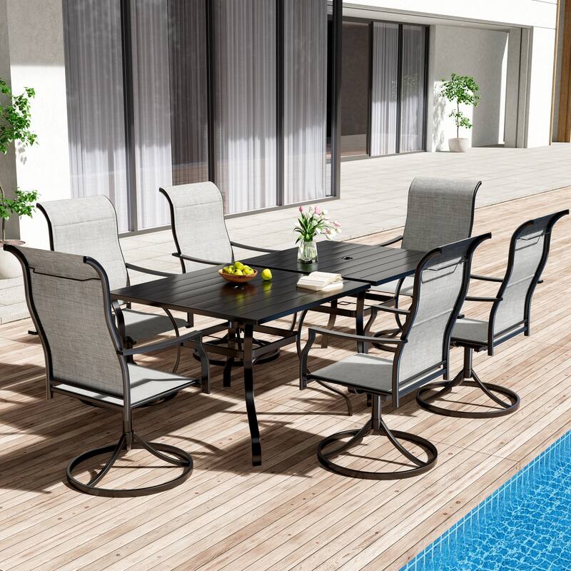 Clihome Outdoor 8 Piece Patio Textiliene Swivel Chair Dining Table Set