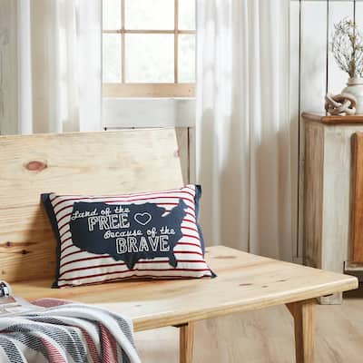 Land Of The Free Because Of The Brave American Map On Red Stripes Pillow 14x20