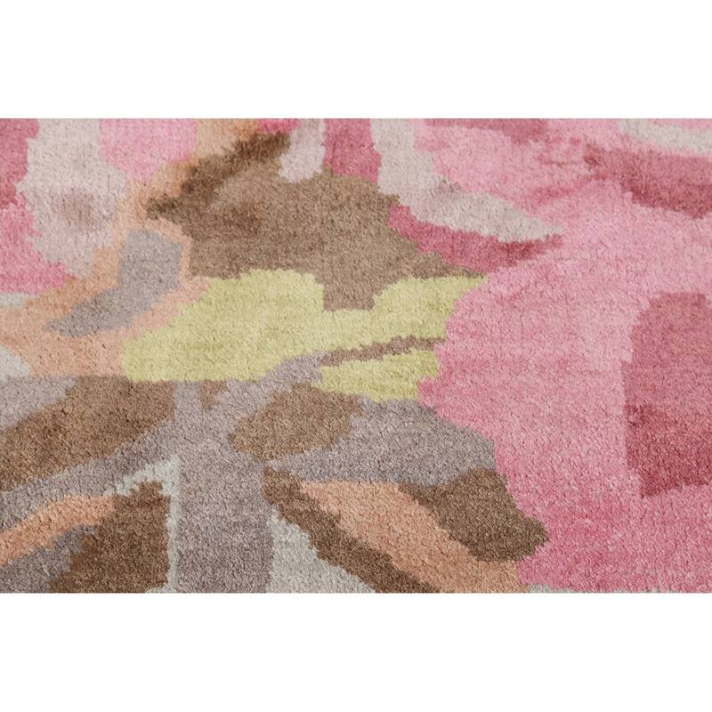 Handmade Flowers Wool & Silk Indian Area Rug - 6'3"x 9'0"