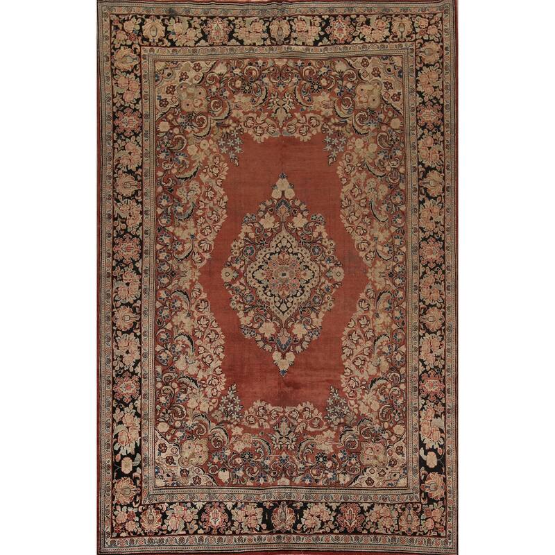 Orange Mahal Persian Antique Area Rug Hand-Knotted Wool Carpet - 9'0"x 12'7"
