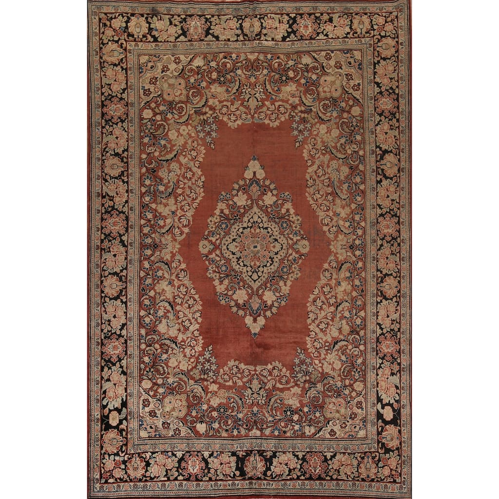 Orange Mahal Persian Antique Area Rug Hand-Knotted Wool Carpet - 9'0"x 12'7"