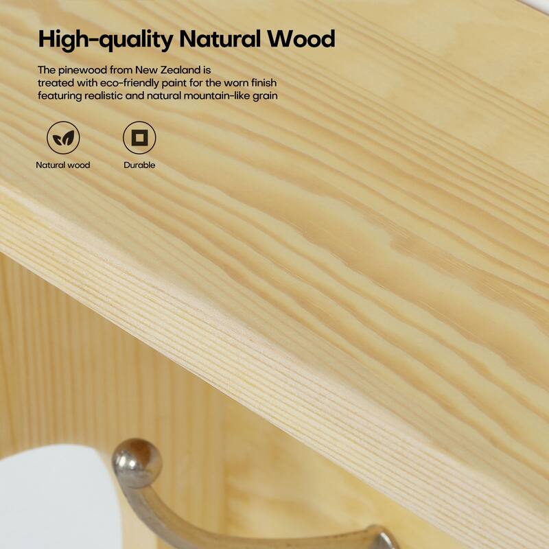 Rustic Wall Mounted Coat Rack with Storage Shelf & Metal Hooks