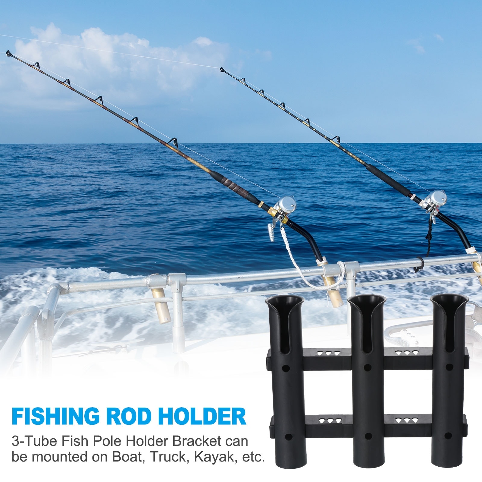 3 Tube Fishing Rod Holders Plastic Wall-Mounted Rack Pole Bracket